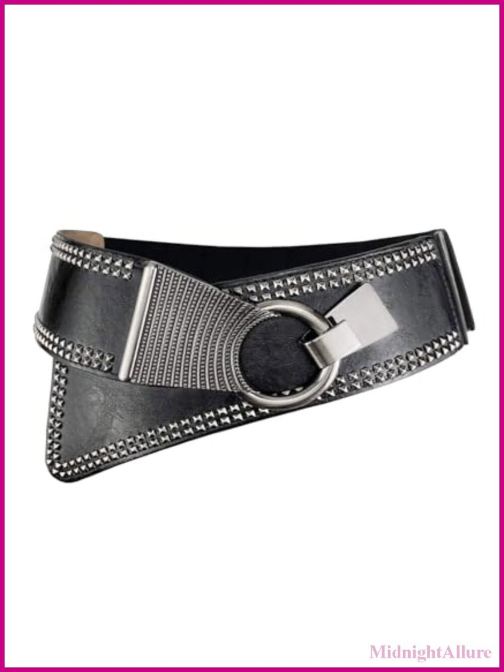 Wide Elastic Belt Women PU Leather Rivet Buckle Stretch Waistband